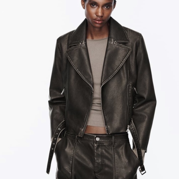 Zara Jackets & Blazers - ZARA FAUX DISTRESSED LEATHER JACKET Charcoal